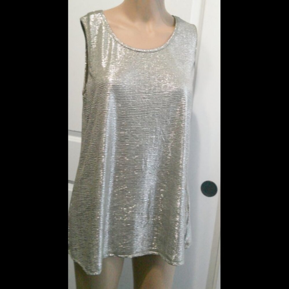 Espresso Metallic Silver Tank Tunic Top | Size L